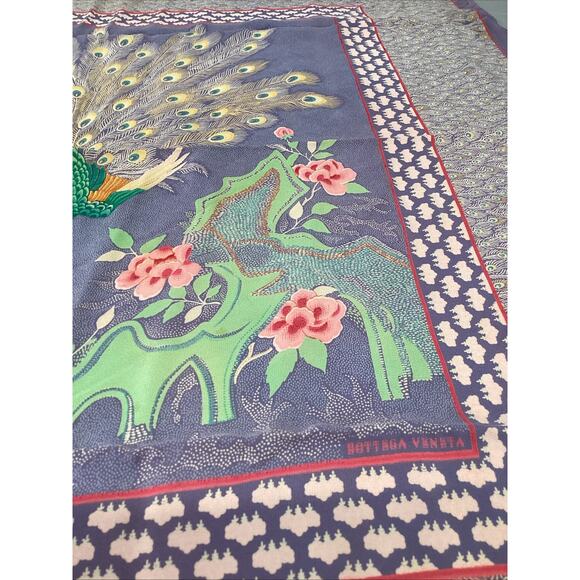 Vintage Peacocks 100% Silk Scarf - 34x30” - Picture 6 of 9